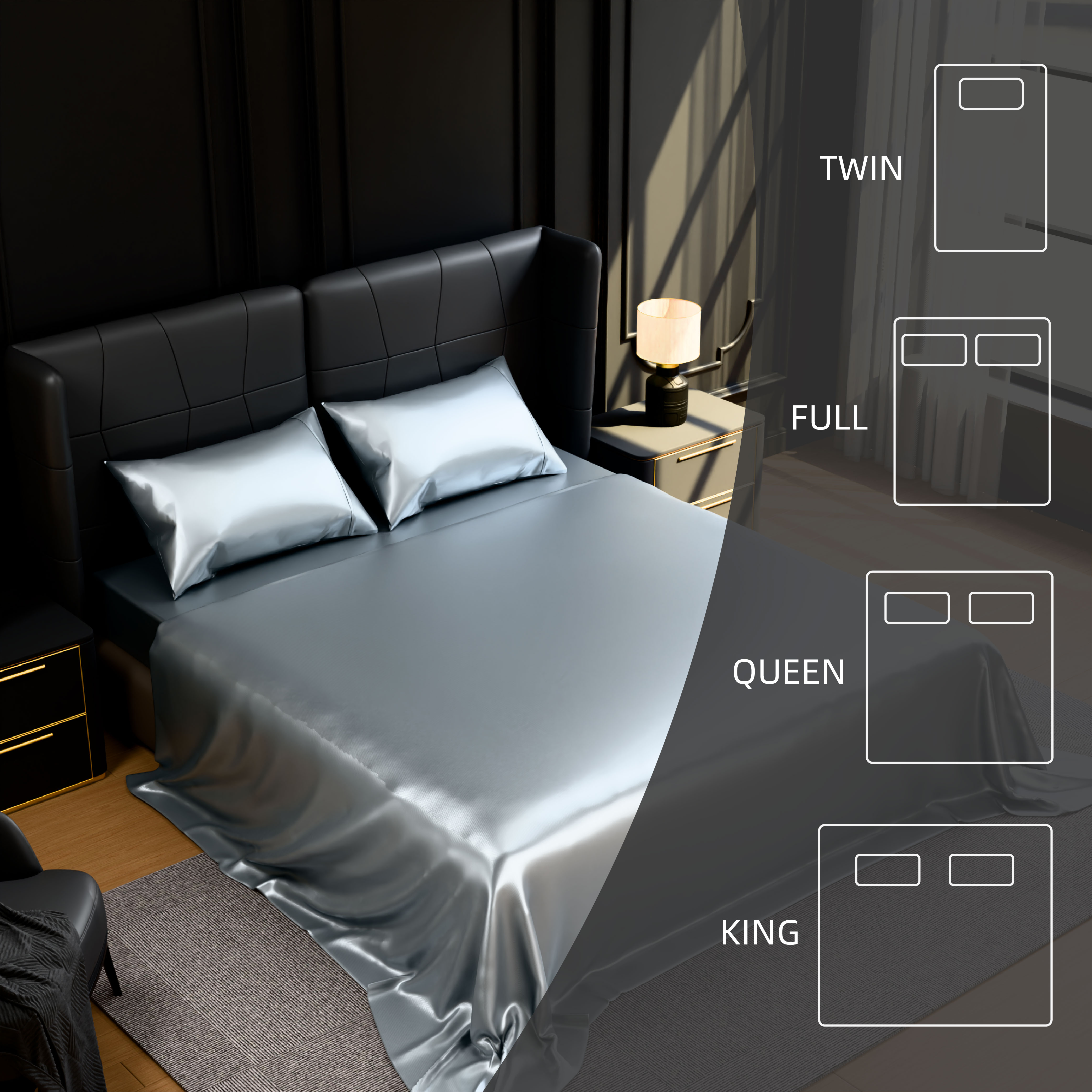 Satin Bed Sheets, Full Size Sheets Set, 4 Pcs Silky Bedding Set With 15 Inches Deep Pocket For Mattress (Full, Grey)_voghion.com